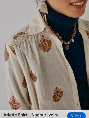 Maison Home Arlette Shirt in Ivory with Embroidery